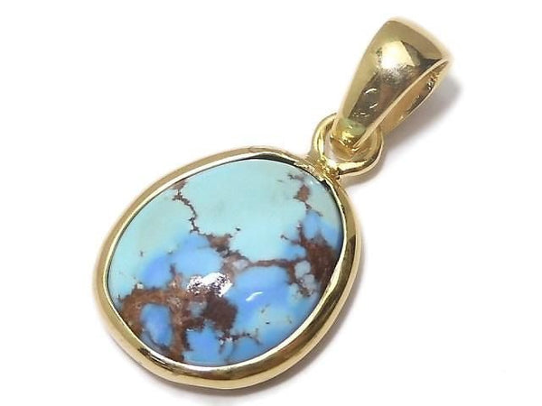 [Video][One of a kind] Kazakhstan Golden Hill Turquoise Pendant 18KGP NO.2