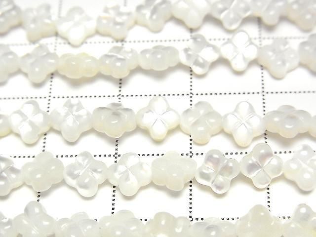[Video] High Quality White Shell (Silver-lip Oyster) Clover (Both Side Finish) 6x6mm 1/4 or 1strand beads (approx. 15 inches/38 cm)