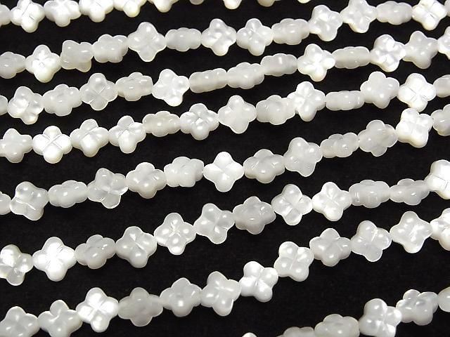 [Video] High Quality White Shell (Silver-lip Oyster) Clover (Both Side Finish) 6x6mm 1/4 or 1strand beads (approx. 15 inches/38 cm)