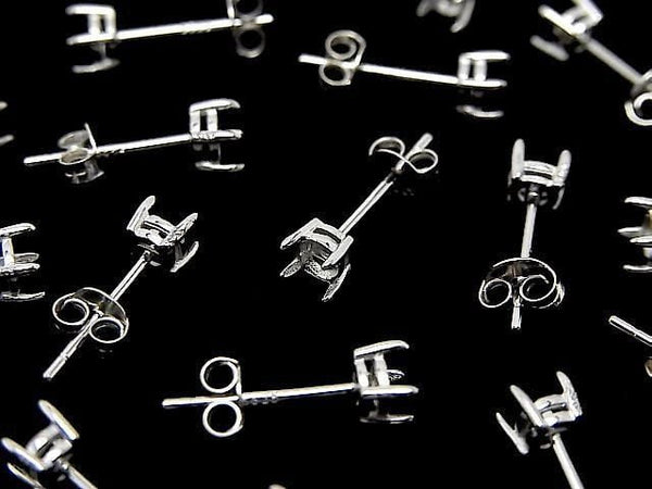 [Video] Silver925 4Prong Earstuds Earrings Frame & Backing for Round Faceted [3mm] Rhodium Plated 1pair (2pieces)