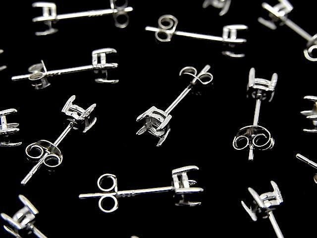 [Video] Silver925 4Prong Earstuds Earrings Frame & Backing for Round Faceted [3mm] Rhodium Plated 1pair (2pieces)