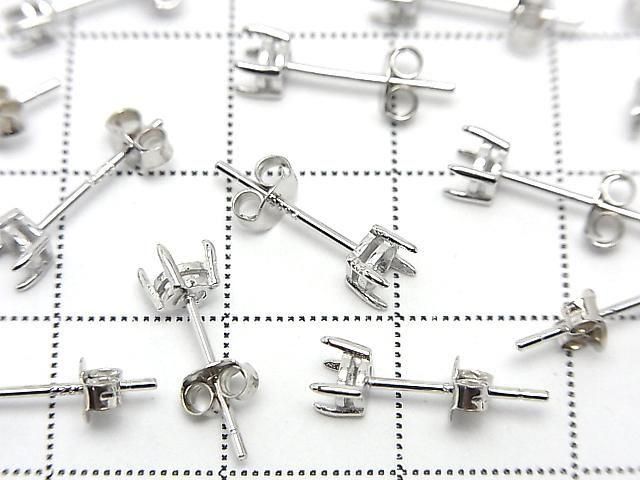[Video] Silver925 4Prong Earstuds Earrings Frame & Backing for Round Faceted [3mm] Rhodium Plated 1pair (2pieces)