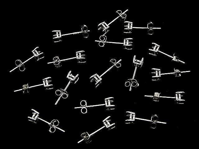 [Video] Silver925 4Prong Earstuds Earrings Frame & Backing for Round Faceted [3mm] Rhodium Plated 1pair (2pieces)