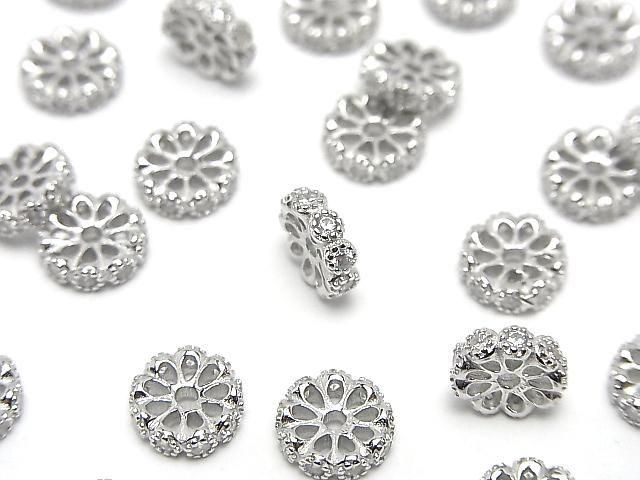 Silver925 Rondelle 6mm 8mm(with CZ) Rhodium Plated 2pcs