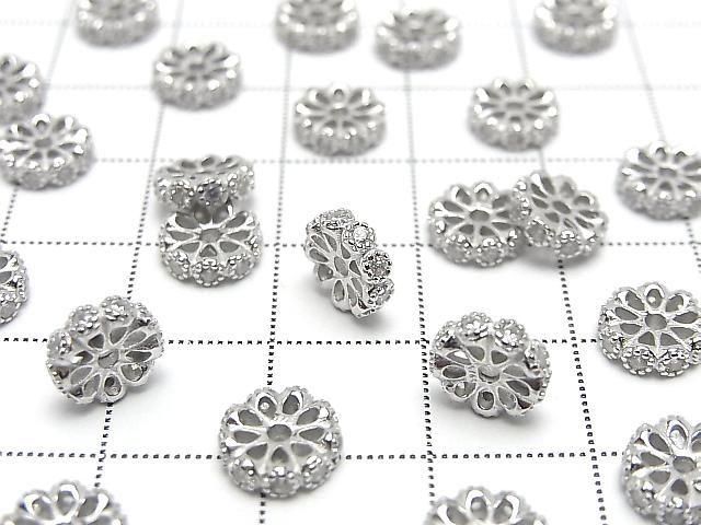 Silver925 Rondelle 6mm 8mm(with CZ) Rhodium Plated 2pcs
