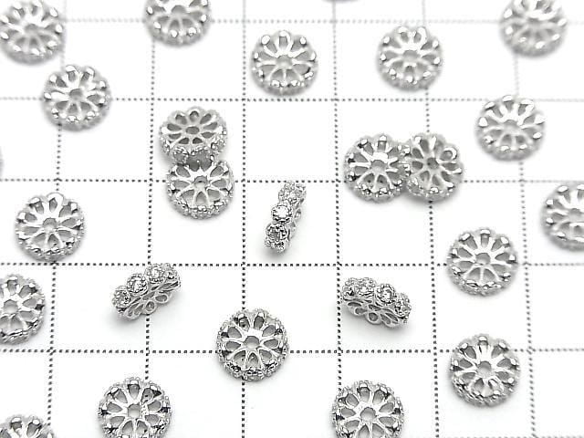 Silver925 Rondelle 6mm,8mm(with CZ) Rhodium Plated 2pcs