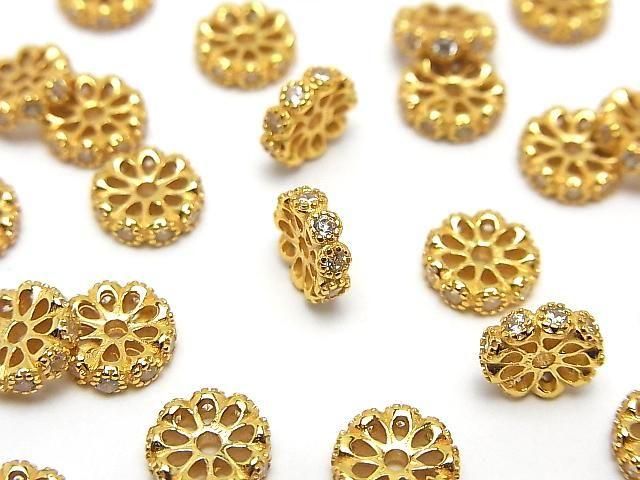 Silver925 Rondelle 6mm 8mm(with CZ) 18KGP 2pcs