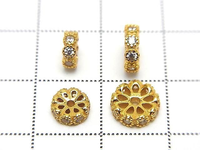 Silver925 Rondelle 6mm 8mm(with CZ) 18KGP 2pcs