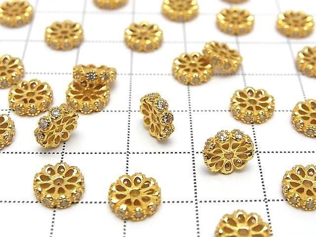 Silver925 Rondelle 6mm 8mm(with CZ) 18KGP 2pcs