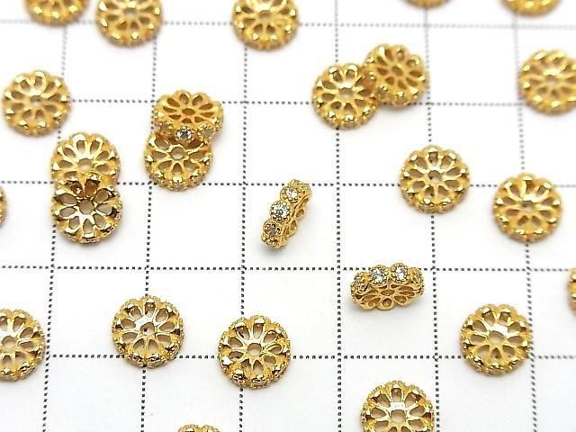 Silver925 Rondelle 6mm 8mm(with CZ) 18KGP 2pcs