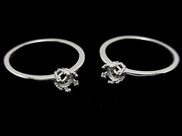 [Video] Silver925 Crown Flat Ring Frame (Prong Setting) Round Faceted 4mm Rhodium Plated 1pc