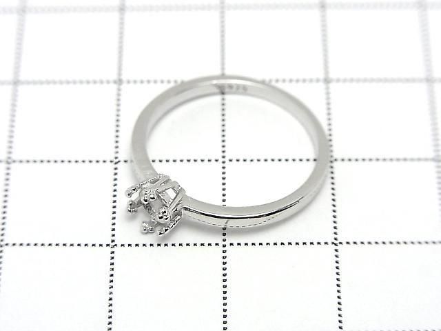 [Video] Silver925 Crown Flat Ring Frame (Prong Setting) Round Faceted 4mm Rhodium Plated 1pc