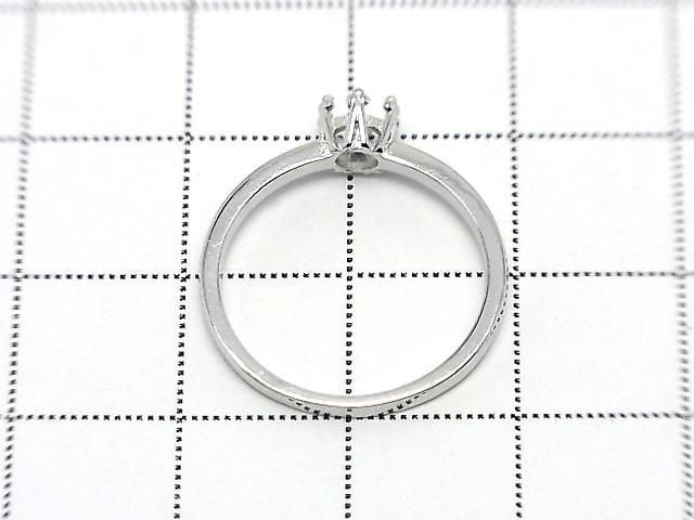 [Video] Silver925 Crown Flat Ring Frame (Prong Setting) Round Faceted 4mm Rhodium Plated 1pc