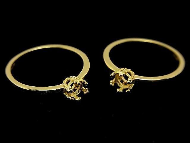 [Video] Silver925 Crown Flat Ring Frame (Prong Setting) Round Faceted 4mm 18KGP 1pc