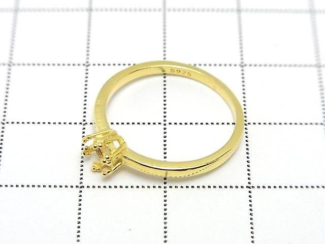 [Video]Silver925 Crown Flat Ring Frame (Prong Setting) Round Faceted 4mm 18KGP 1pc