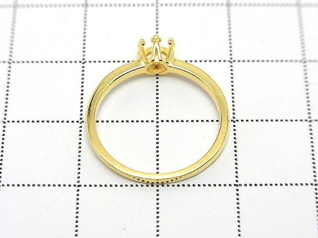 [Video] Silver925 Crown Flat Ring Frame (Prong Setting) Round Faceted 4mm 18KGP 1pc