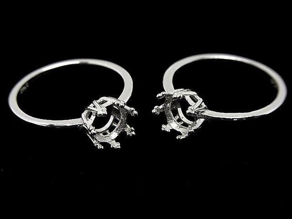 [Video] Silver 925 Crown Flat Ring Frame (Prong Setting) Round Faceted 6mm Rhodium Plated 1pc