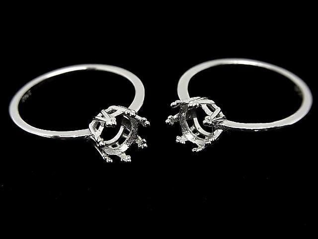 [Video] Silver925 Crown Flat Ring Frame (Prong Setting) Round Faceted 6mm Rhodium Plated 1pc