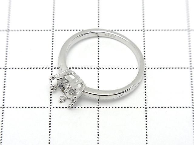 [Video] Silver925 Crown Flat Ring Frame (Prong Setting) Round Faceted 6mm Rhodium Plated 1pc