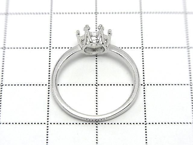 [Video] Silver925 Crown Flat Ring Frame (Prong Setting) Round Faceted 6mm Rhodium Plated 1pc