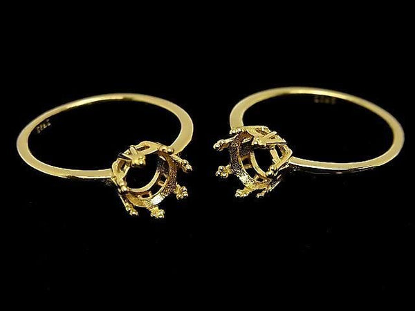 [Video] Silver 925 Crown Flat Ring Frame (Prong Setting) Round Faceted 6mm 18KGP 1pc