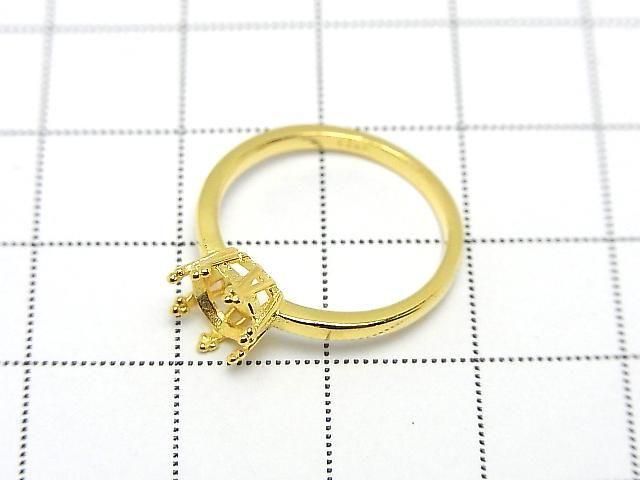 [Video] Silver 925 Crown Flat Ring Frame (Prong Setting) Round Faceted 6mm 18KGP 1pc