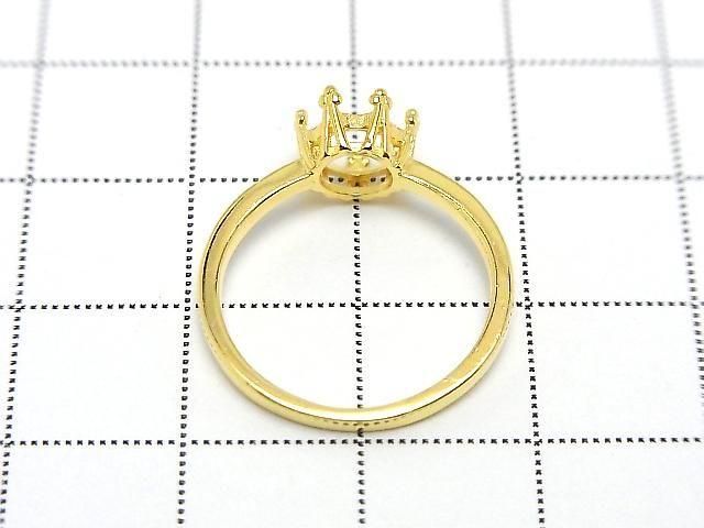 [Video] Silver 925 Crown Flat Ring Frame (Prong Setting) Round Faceted 6mm 18KGP 1pc