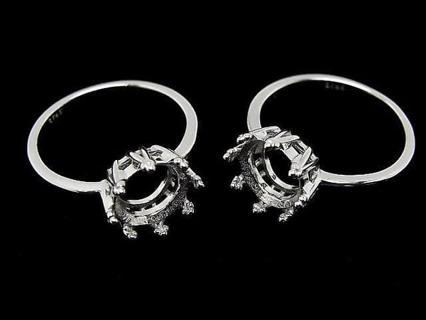 [Video]Silver 925 Crown Flat Ring Frame (Prong Setting) Round Faceted 8mm Rhodium Plated 1pc
