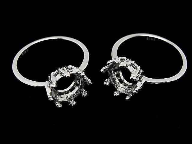 [Video] Silver925 Crown Flat Ring Frame (Prong Setting) Round Faceted 8mm Rhodium Plated 1pc