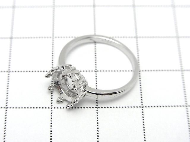 [Video] Silver925 Crown Flat Ring Frame (Prong Setting) Round Faceted 8mm Rhodium Plated 1pc