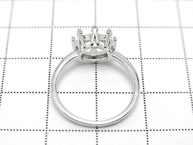 [Video]Silver 925 Crown Flat Ring Frame (Prong Setting) Round Faceted 8mm Rhodium Plated 1pc