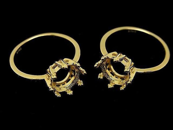 [Video] Silver 925 Crown Flat Ring Frame (Prong Setting) Round Faceted 8mm 18KGP 1pc