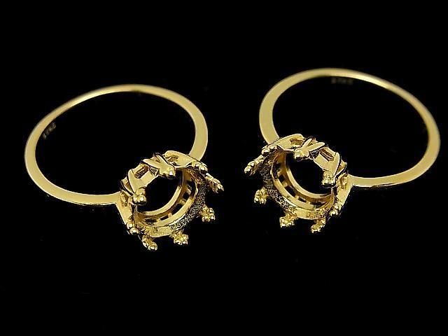 [Video] Silver 925 Crown Flat Ring Frame (Prong Setting) Round Faceted 8mm 18KGP 1pc