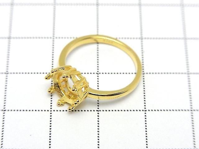 [Video] Silver 925 Crown Flat Ring Frame (Prong Setting) Round Faceted 8mm 18KGP 1pc