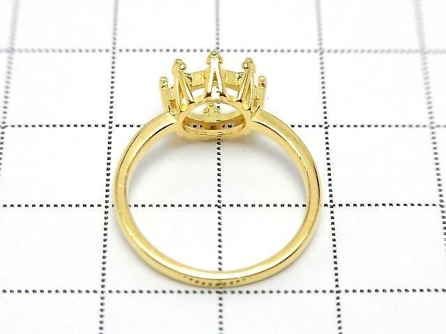 [Video] Silver 925 Crown Flat Ring Frame (Prong Setting) Round Faceted 8mm 18KGP 1pc