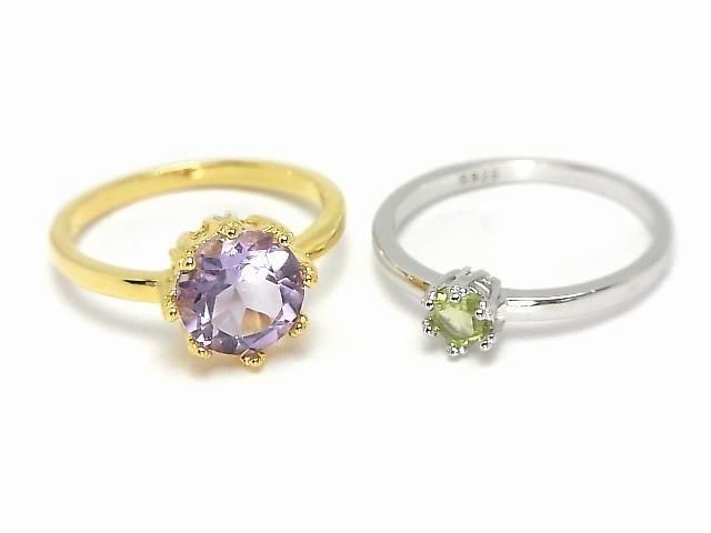[Video] Silver925 Crown Flat Ring Frame (Prong Setting) Round Faceted 8mm 18KGP 1pc