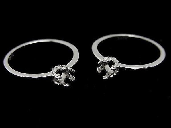 [Video] Silver 925 Crown Flat Ring Frame (Prong Setting) Round 4mm Rhodium Plated 1pc