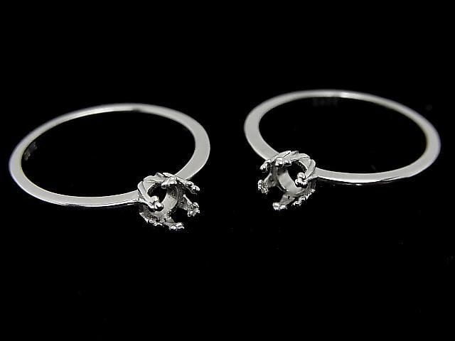 [Video] Silver 925 Crown Flat Ring Frame (Prong Setting) Round 4mm Rhodium Plated 1pc