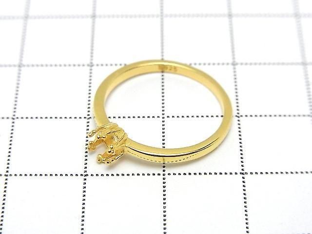 [Video] Silver 925 Crown Flat Ring Frame (Prong Setting) Round 4mm 18KGP 1pc