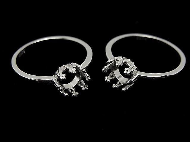[Video] Silver925 Crown Flat Ring Frame (Prong Setting) Round 6mm Rhodium Plated 1pc
