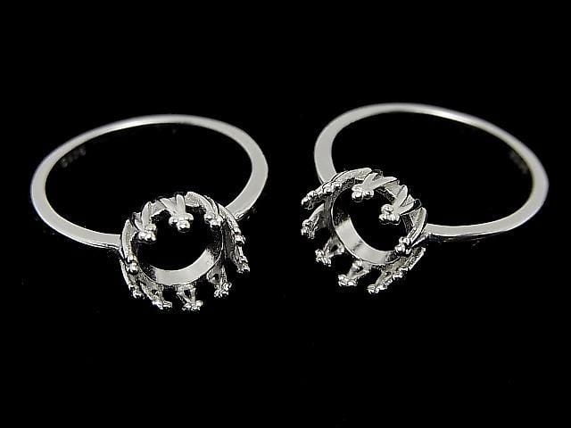 [Video] Silver 925 Crown Flat Ring Frame (Prong Setting) Round 8mm Rhodium Plated 1pc