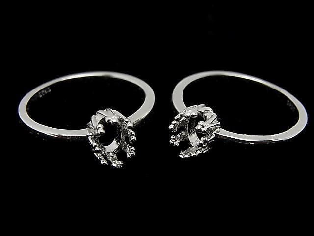 [Video] Silver925 Crown Flat Ring Frame (Prong Setting) Oval 6x4mm Rhodium Plated 1pc