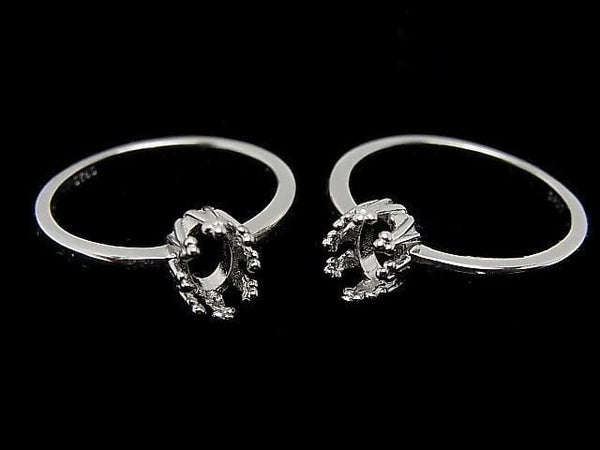 [Video] Silver 925 Crown Flat Ring Frame (Prong Setting) Oval 6x4mm Rhodium Plated 1pc