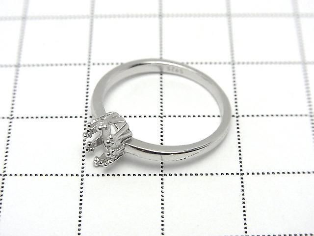 [Video] Silver925 Crown Flat Ring Frame (Prong Setting) Oval 6x4mm Rhodium Plated 1pc