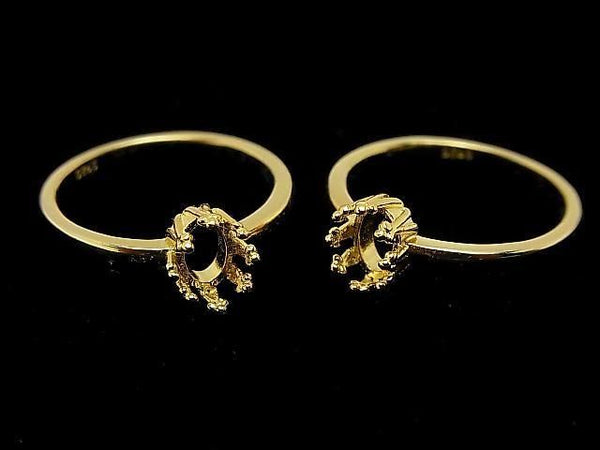 [Video] Silver 925 Crown Flat Ring Frame (Prong Setting) Oval 6x4mm 18KGP 1pc