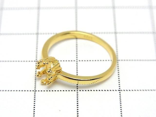[Video] Silver 925 Crown Flat Ring Frame (Prong Setting) Oval 6x4mm 18KGP 1pc