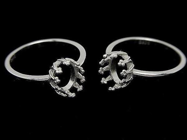 [Video] Silver 925 Crown Flat Ring Frame (Prong Setting) Oval 8x6mm Rhodium Plated 1pc