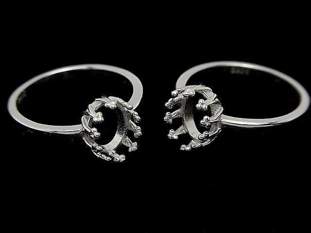 [Video] Silver 925 Crown Flat Ring Frame (Prong Setting) Oval 8x6mm Rhodium Plated 1pc