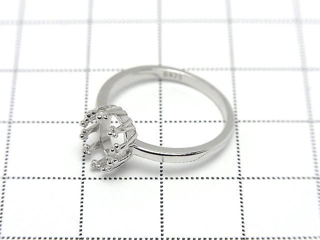 [Video] Silver925 Crown Flat Ring Frame (Prong Setting) Oval 8x6mm Rhodium Plated 1pc