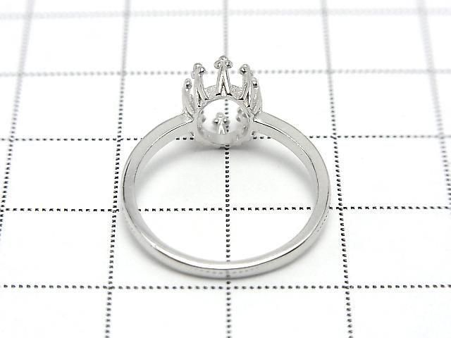 [Video] Silver 925 Crown Flat Ring Frame (Prong Setting) Oval 8x6mm Rhodium Plated 1pc